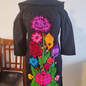Mexican Dress With embroidery flowers for women